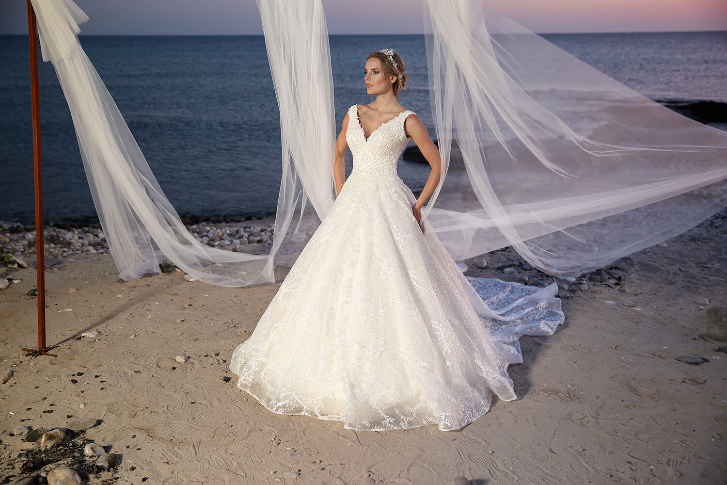 A-Line Wedding Dress with Deep V-Neck Train