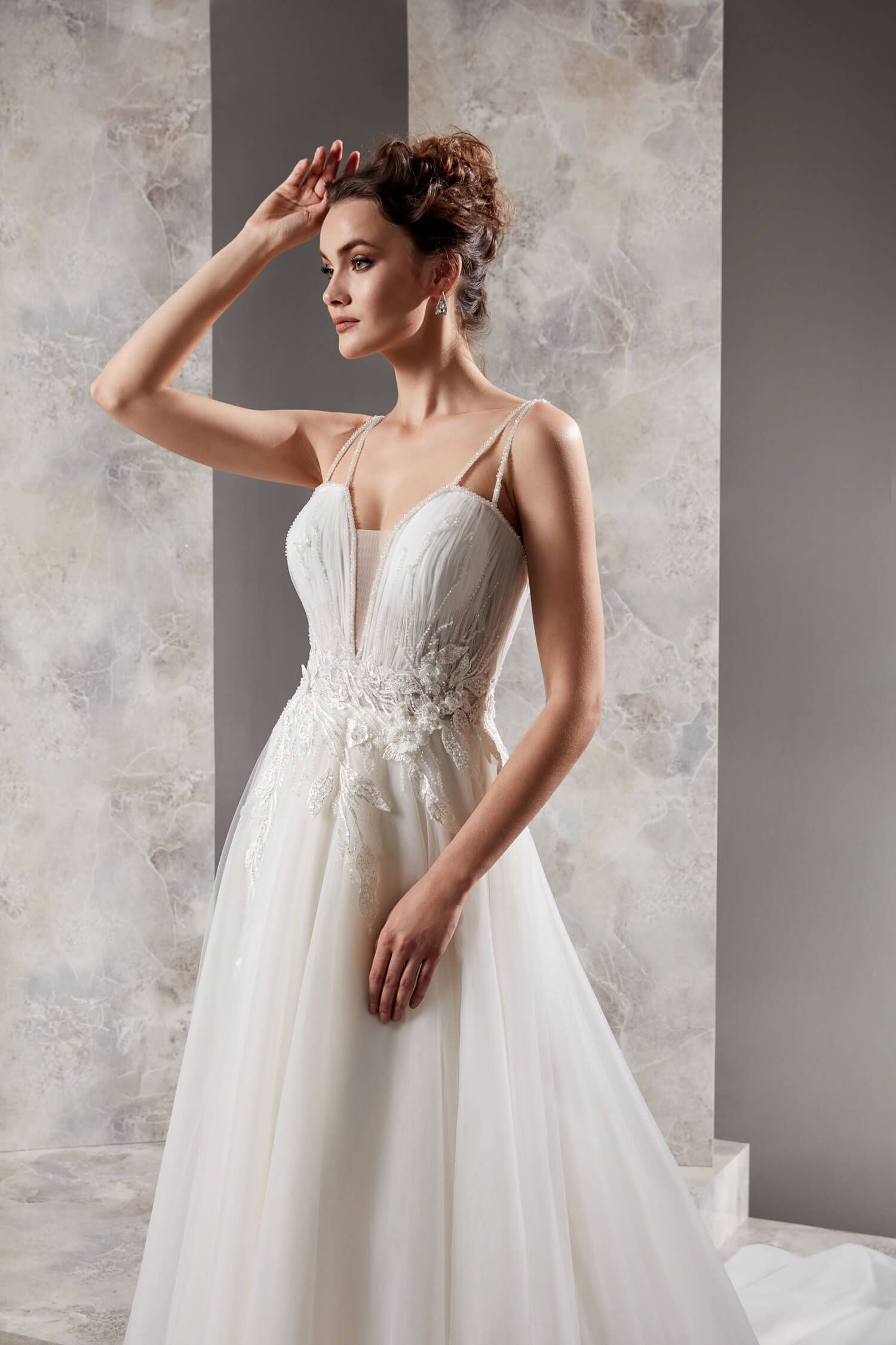 Double Stone Strap Deep Decollete Chiffon Helen Wedding Dress