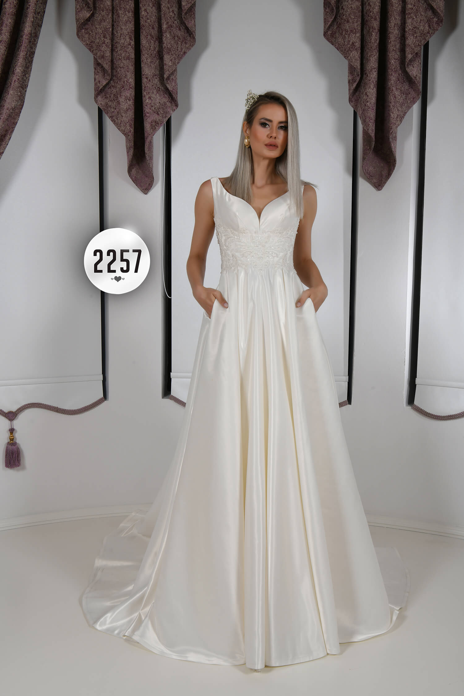 Wide V-Neck Rope Draping Sleeve Backless Helen Wedding Dress