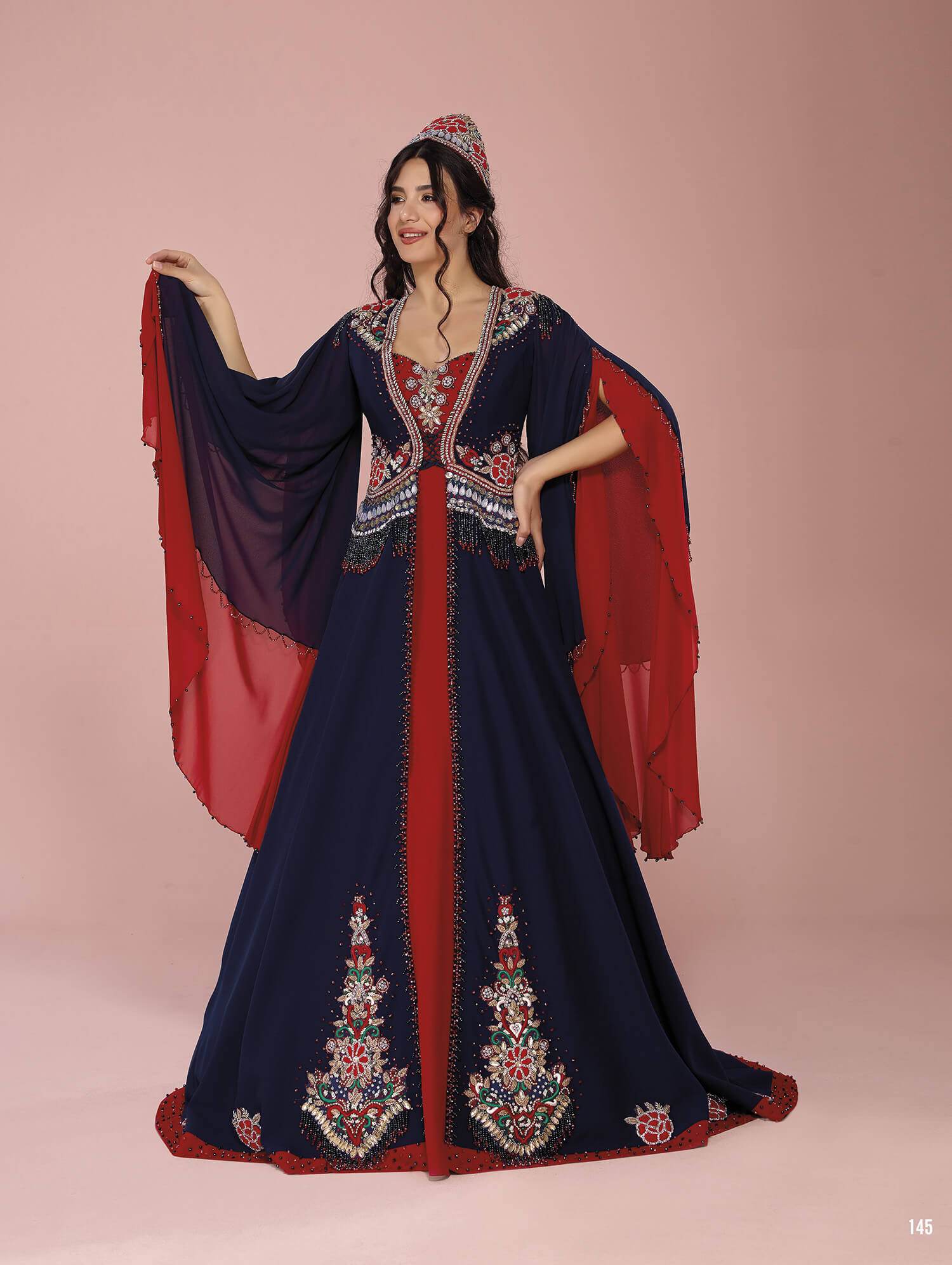 Red Navy Blue Traditional Henna Kaftan