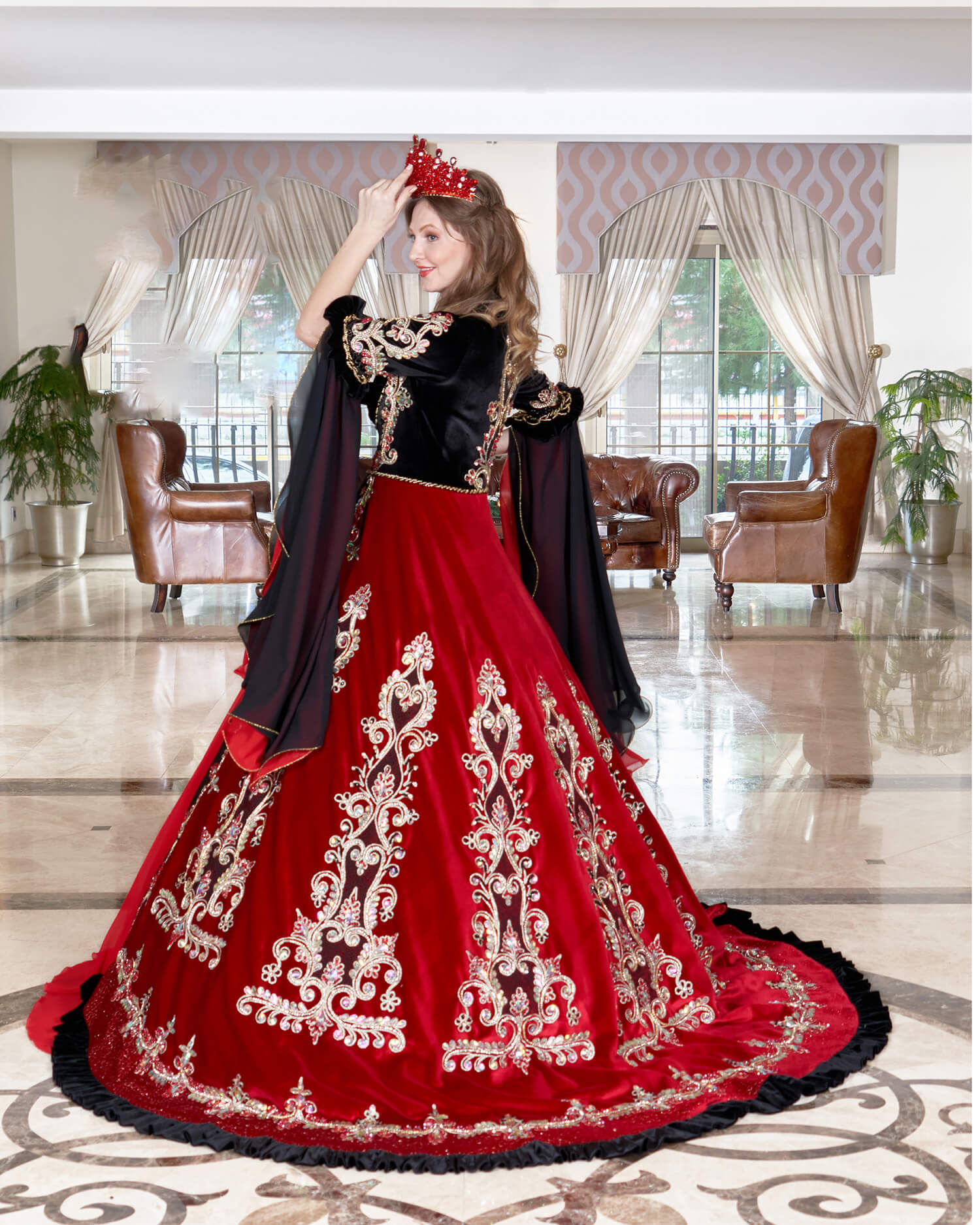 Traditional Style Black Red Henna Dress