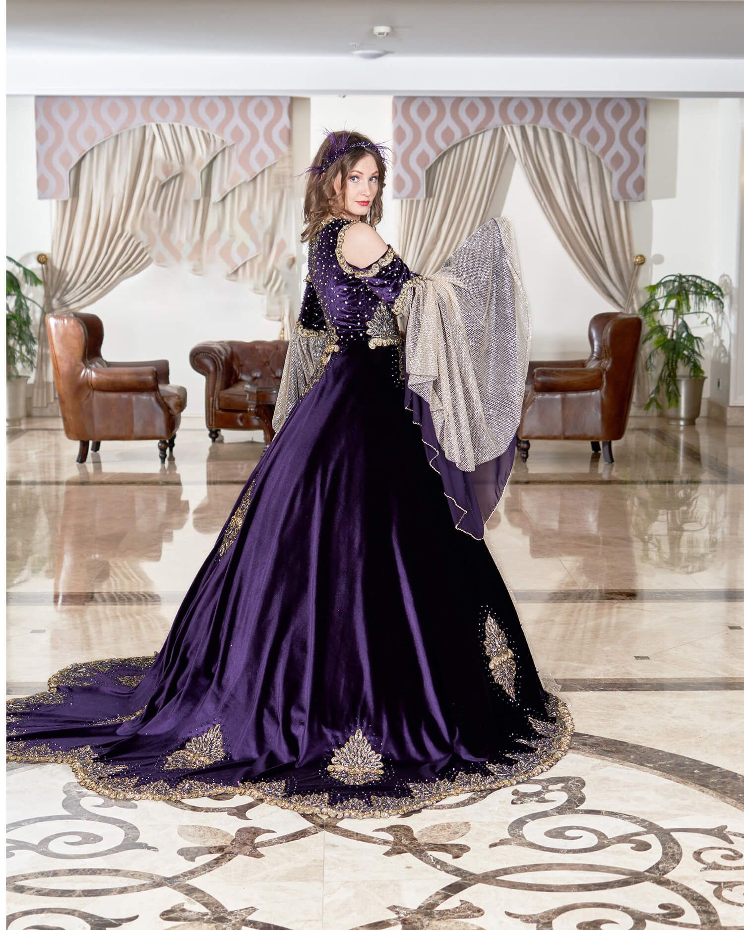 Purple Puffy Long Henna Dress