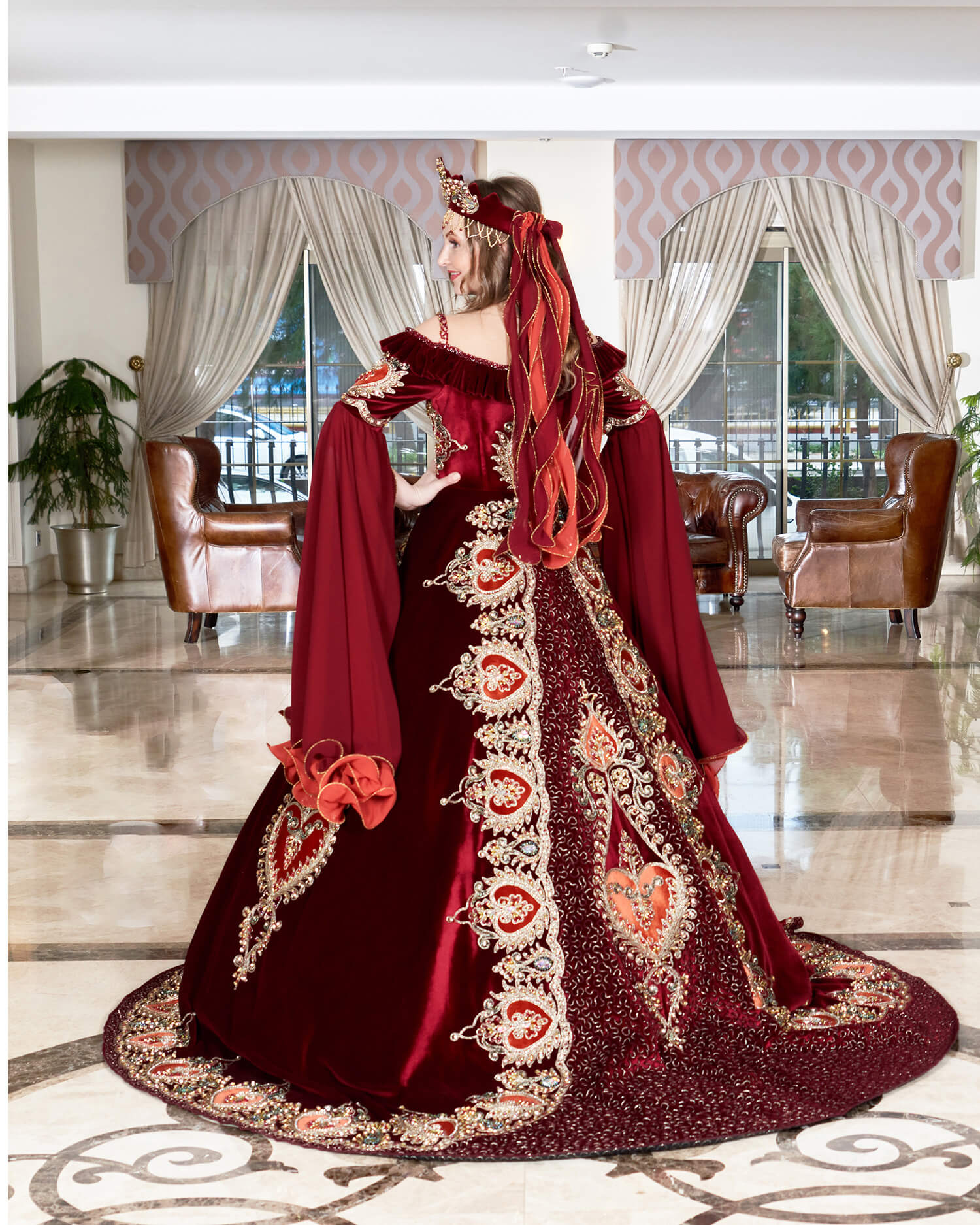 Frilly Claret Red Fluffy Henna Dress