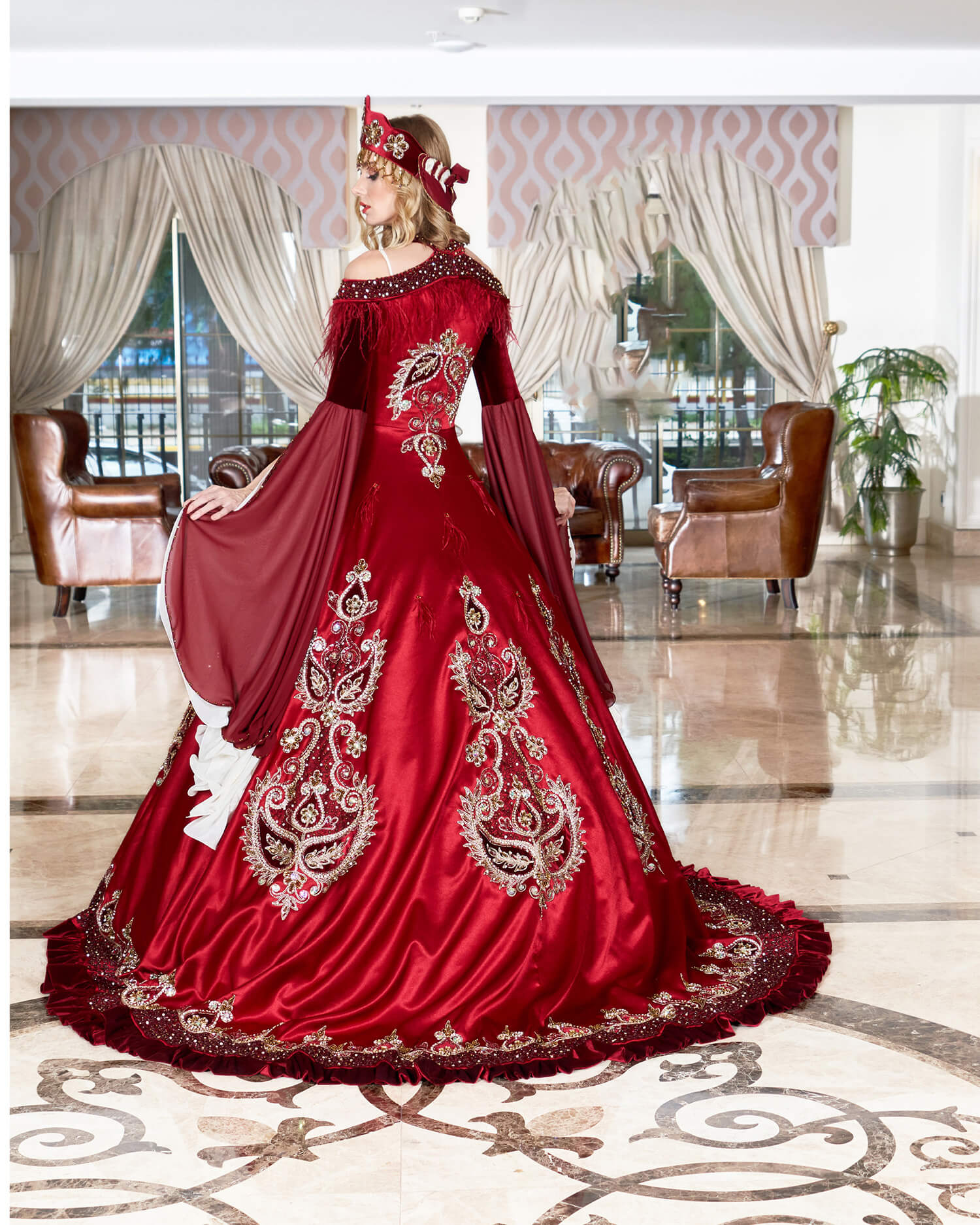 Puffy Model Tulle Claret Red Henna Dress