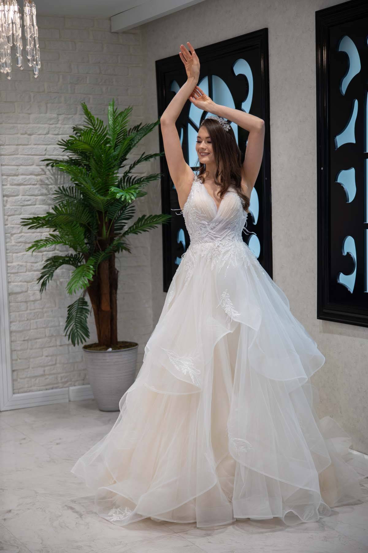 3D Floral Embroidered Drama Skirt Wedding Dress