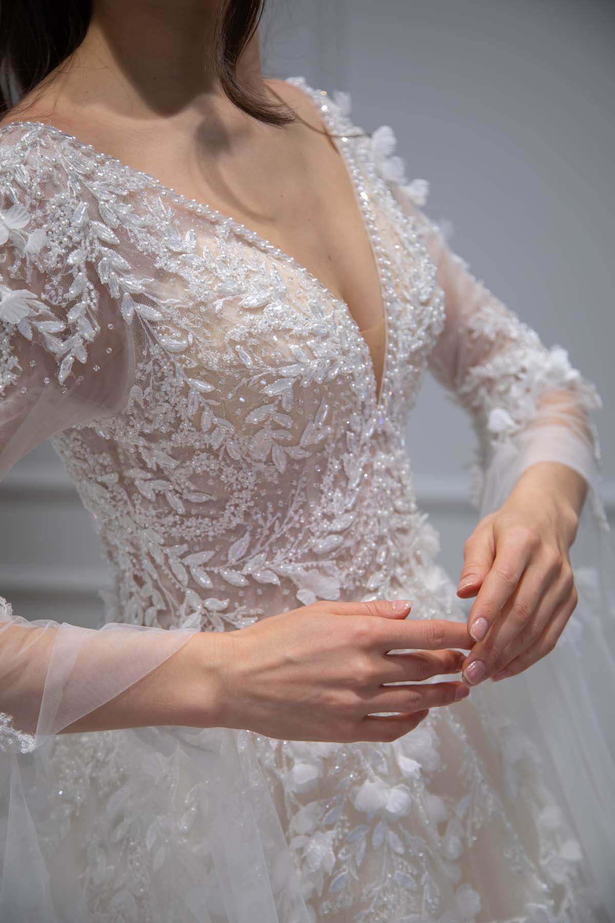 Long Sleeve Crystal Stone Embroidered Helen Wedding Dress