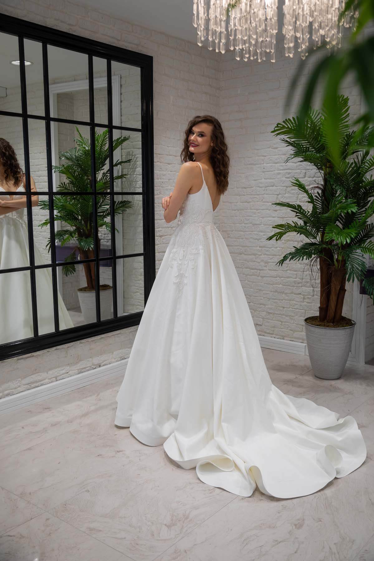 Deep V-Neck Helen Wedding Dress with Tail