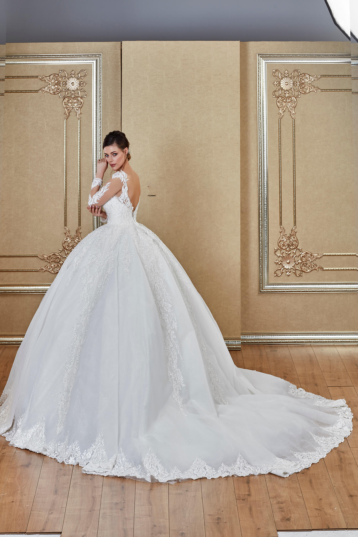 Illusion Collar Transparent Backless Princess Wedding Dress Model