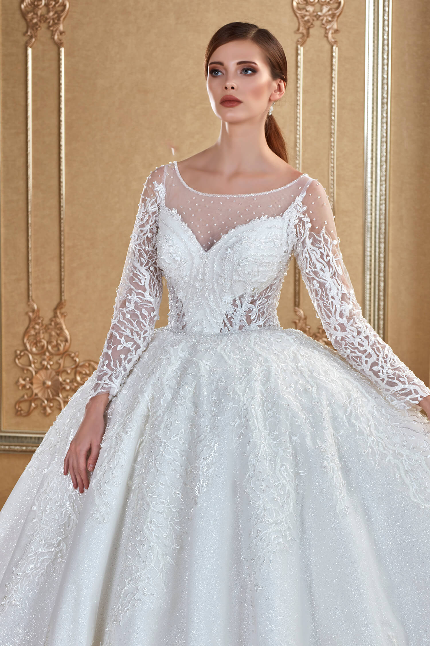 Heart Neckline Off Shoulder A-Line Princess Model Wedding Dress