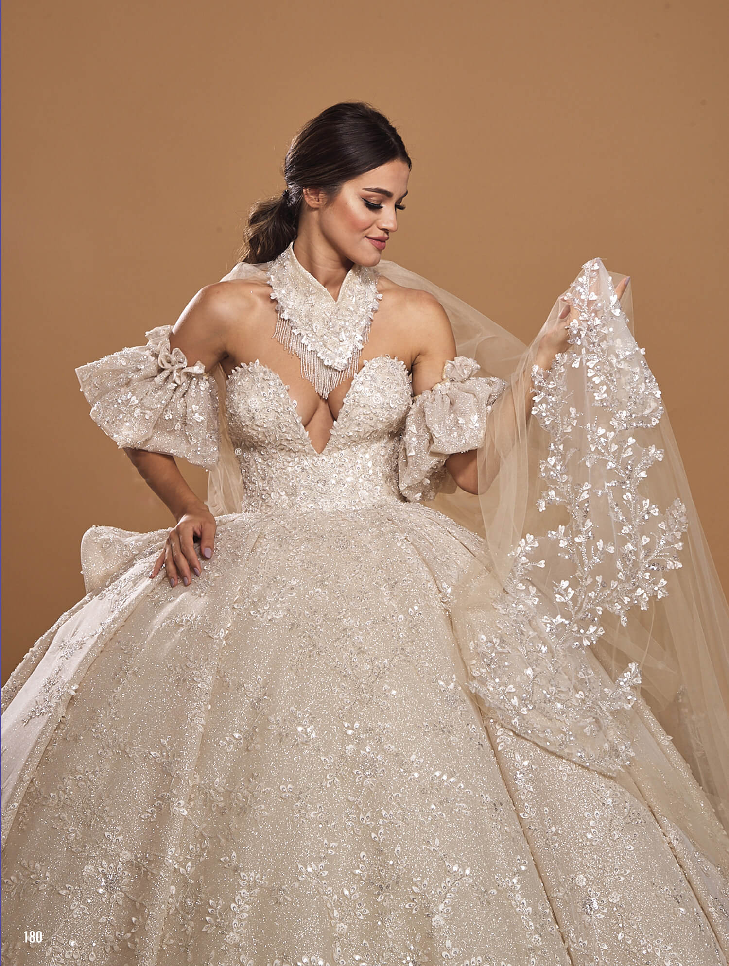 Bodice Effect Boat Neck Off Shoulder Sparkling Helen Wedding Dress