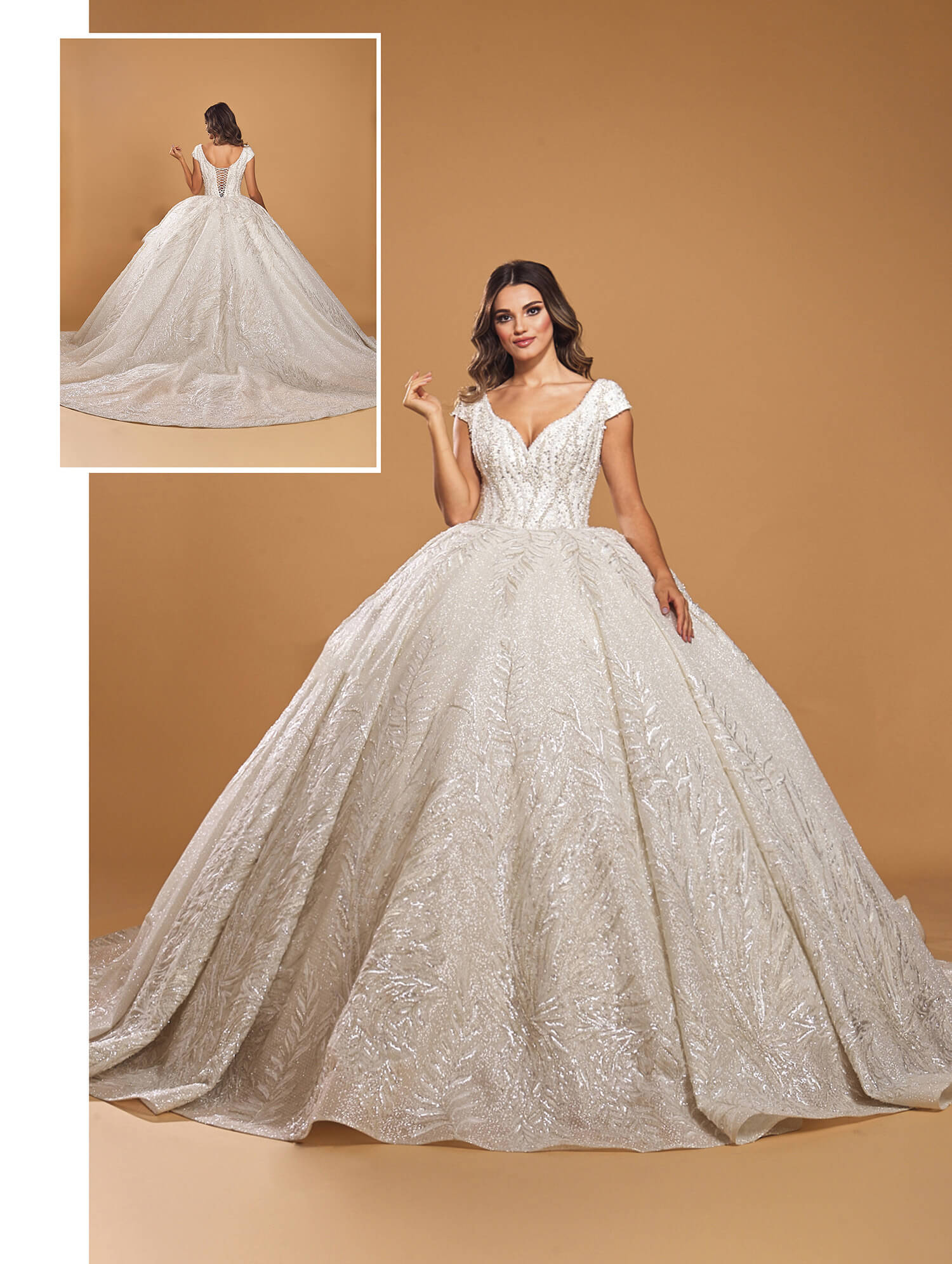 3D Embroidered Princess Wedding Dress with Madonna Collar and Flounced Waist